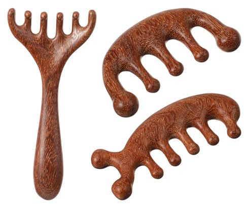 Trinkrittey 3 Pcs Wooden Head Scalp Massager Comb Hair Gua Sha Comb Wooden Hair Brush Head Massage Tool Hairs Scrubber for Women Men Hairs Growth Stress Relief Spa Relaxation