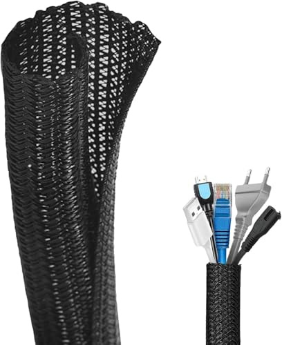 Flintronic Kabelschlauch, 3M Selbstschließend Kabelschlauch, Flexibel gewebter Kabelmantel, Kabelmanagement, Durchmesser 19-27mm Kabelkanal, Kabelschutz für TV Computer Automobilkabel zu Hause Büro