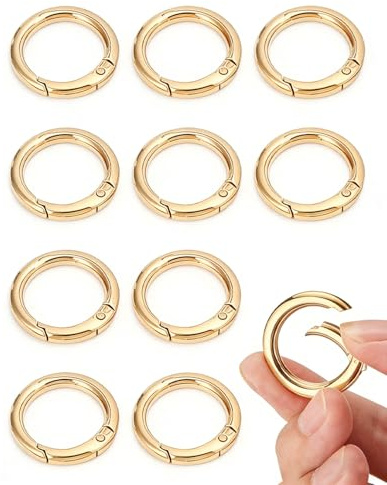 UYRVAPE 10 Stück Rund Karabinerhaken 30 mm O-Ring Zinklegierung Karabiner Federspaltringe Schlüsselring Klein für Bastelarbeiten, DIY Taschenringe Handwerk Machen, Taschenzubehör(Gold)