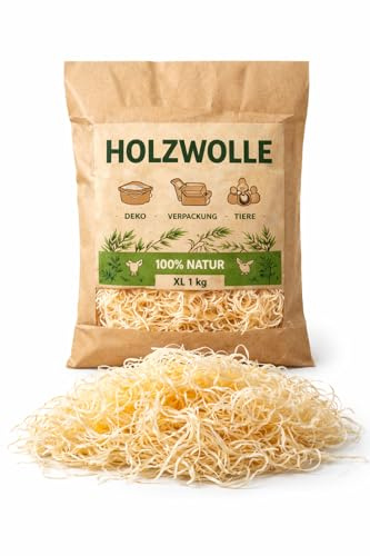 1 kg NATUR Holzwolle Füllmaterial Geschenkkorb Verpackungsmaterial Osternest Dekogras für Deko, Verpackung und Tiere