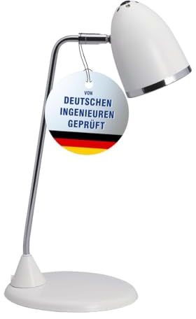 MAUL Tischlampe weiß E27 MAULstarlet Retro-Design warmweiß verstellbar | flexibel ausrichtbarer Kopf, warmes Licht, stabiler Metallfuß, austauschbare LED, ideal für Schreibtisch und Wohnzimmer