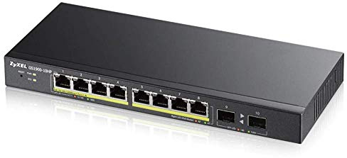 Zyxel 8-Port Gigabit Web / Smart Managed PoE+ Switch mit einem Budget von 77 Watt - Design ohne Lüfter und zwei SFP-Ports [GS1900-10HP]
