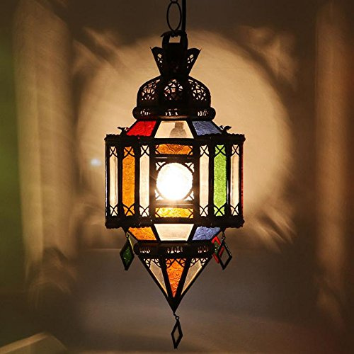 Casa Moro Marokkanische Hängeleuchte Moulawlidat Höhe 45cm aus Eisen & Glas handgefertigt | Kunsthandwerk aus Marrakesch | Prachtvolle Pendelleuchte wie aus 1001 Nacht | L1311