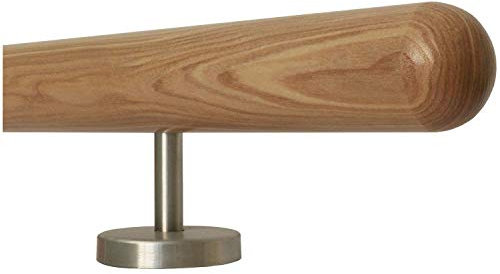 TIBU Esche Holz Handlauf Geländer 0,3m - 6m, Länge 330 cm, Ende Halbkugel gefräst und 4 gerade Halter