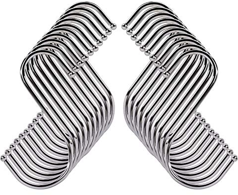 S-Hooks Stainless Steel Metal S Shaped Hooks 10cm Heavy-Duty S Hanging Hooks with Ball Ends for Clothes Ties Scarfs Towels Plants Kitchen Spoon Pan Pot 20 Pcs (Silver)