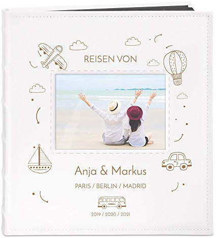 Maverton Fotoalbum zum Selbstgestalten mit Bildausschnitt & Aufdruck zum Jubiläum - Fotobuch zum Einkleben - 240 Fotos im Format 10x15-60 schwarze Seiten - Größe 33x30cm - Weiß - Hochzeitsgeschenk