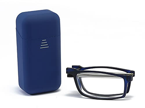 KoKoBin Pieghevole Anti Luce Blu Occhiali da Lettura Per uomo e donna con fionda specchio telescopico gambe con una scatola portatile Per viaggiare (blu, 2.5)