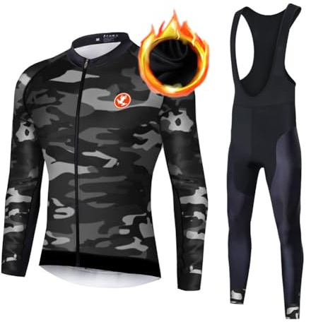 UGLY FROG Uomo Inverno Termico Vello Maniche Lunghe T-Shirt Top Abbigliamento Camicia da Mountain Bike/MTB+Bib Pantaloni
