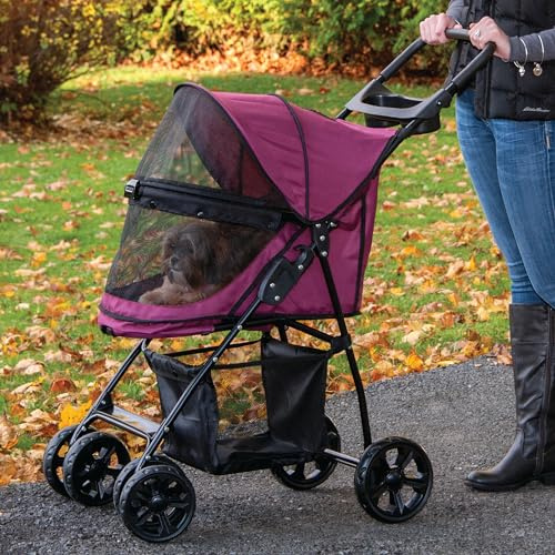 Pet Gear No-Zip Happy Trails Lite Pet Stroller for Cats/Dogs, Zipperless Entry, Easy Fold with Removable Liner, Safety Tether, Storage Basket + Cup Holder, 3 Colors