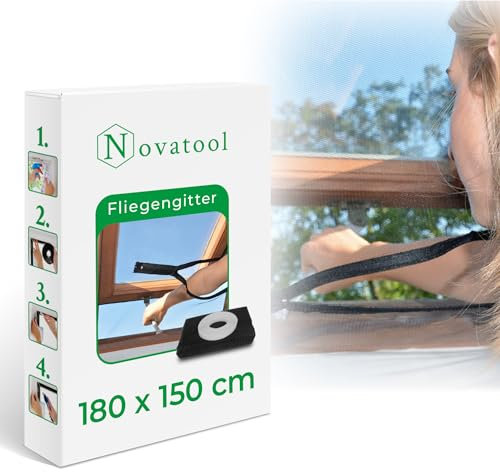 Novatool Fliegengitter Dachfenster ohne Bohren 180x150 anthrazit individuell kürzbar Insektenschutz Fliegennetz Fensternetz Mückennetz Mückengitter Fenstergaze