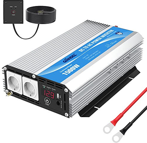GIANDEL Power Inverter 1500W Onda Modificata Convertitore DC 12V a AC 220V 230V con 2 presa AC e Telecomando & Porte USB per auto,camion camper