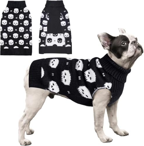 CuteBone Halloween-Hundepullover für kleine Hunde, mit Totenköpfen, gestrickt, für Haustiere, Winterkleidung, Pullover, Warmer Strick mit Leinenloch DS35XS-DE