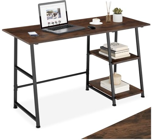 tectake® Mesa Escritorio con 2 Estantes Integrados, Pies Ajustables, Moderno Escritorio para Ordenador, Mesa Oficina, Fácil Montaje - 120 x 50 x 73,5 cm Madera Industrial Oscura, Rústica