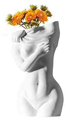Btstil Keramik Vasen Deko, Moderne Vase Frau Stehender Körper Kunst Büste, Blumentopf Kopf Kunstverzierung Haus Dekoration Blumenvasen für Pampasgras Wohnzimmer Schlafzimmer (B)