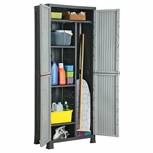 JUNZAI Kunststoffschrank, Lagerschrank, Kunstoffschränke, Putzmittelschrank, Geräteschrank, Beistellschrank, Mehrzweckschrank, 68x39x171,5 cm