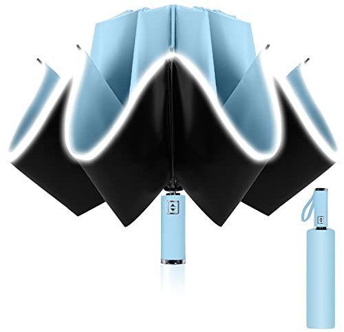 Poligono Parapluie inversé, Parapluie Pliant Automatique 10 Baleines pour Homme Femme, Anti Vent, Anti Tempete, Diamètre 105 cm (Bleu ciel)