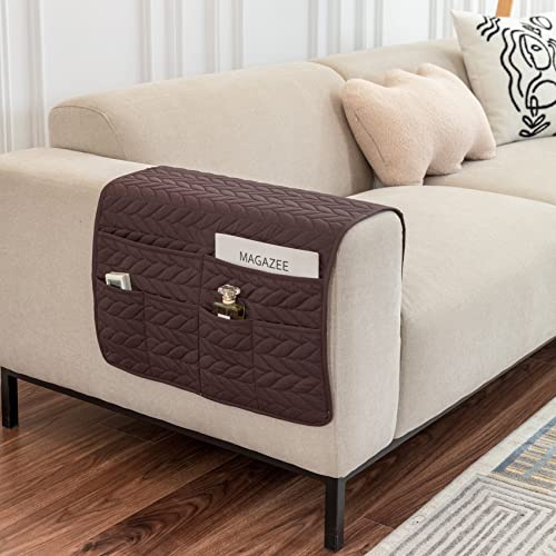 GYHH 1 Piezas Reposabrazos Sofá Cubre,Silla Protectores De Brazos Sofá Protector Antideslizantes Impermeables con 6 Bolsillos para Protector De Muebles (Chocolate,50 * 90cm)