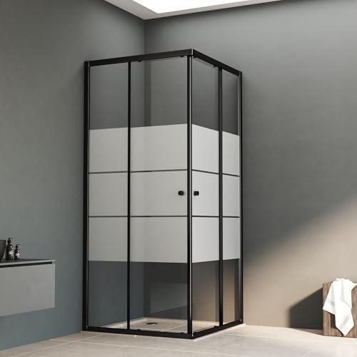 Duschkabine Schwarz Milchglas, Duschkabine 75x75cm Eckeinstieg mit Schiebetüren 6mm ESG Glas Duschabtrennung Dusche Duschwand Höhe 185cm ohne Duschtasse