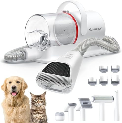 Homerunpet Toelettatura e Aspirazione a Vuoto per Animali Domestici, 12000 Pa Ultra Silenziosa Tosatrice per Cani e Gatto Professionale, Aspira Peli per Cani con 6 Strumenti, 1,85L