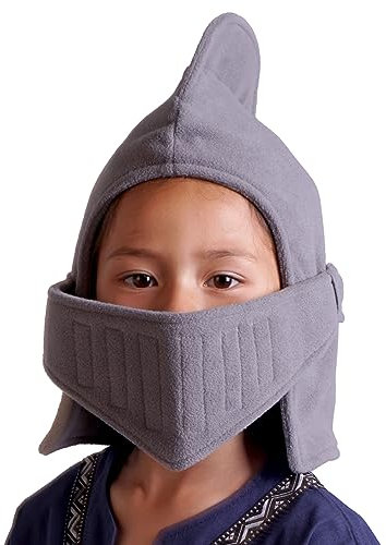 CoolChange Warme Kinder Fleecemütze im Ritterhelm Design | Kinder Ritter Mütze | Grau