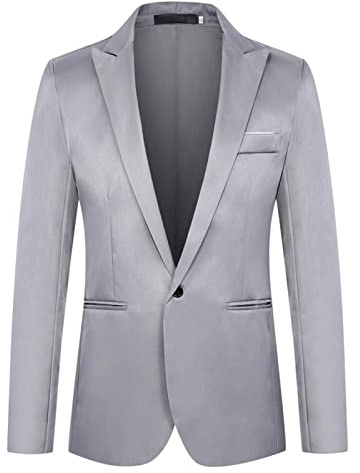 Duohropke Sakko - Chaqueta de traje para hombre, corte ajustado, color liso, tallas grandes, para boda, verano, cuello alto, chaqueta de negocios, oficina, gris, XL