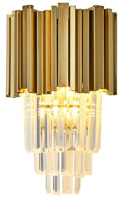 NICRX E14 Goldsockel & Kristallglas-Wandleuchte,Moderne Kristall-Wandlampe,Goldene Wandleuchten für innen Wanddeko