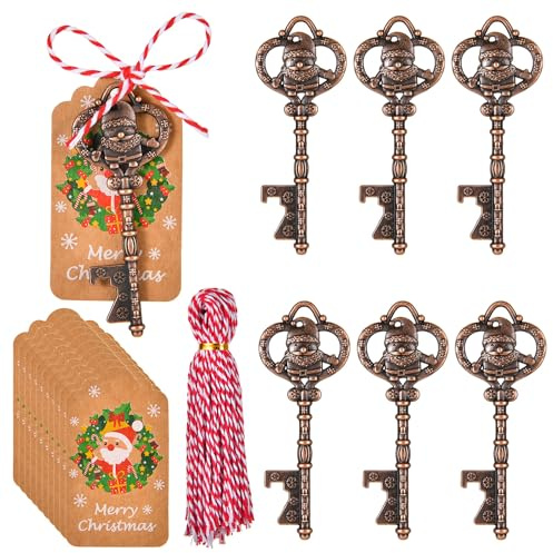 Spacmirrors Lot de 6 clés magiques du Père Noël – Décorations pour sapin de Noël, cheminée, décoration d'intérieur, décapsuleur, pendentif de Noël, 3.03 x 1.18, kirsite