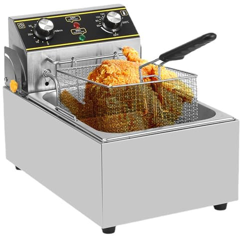 RUYICZB Friteuse Electrique Professionnelle 10L, Friteuse Électrique Commerciale Acier Inoxydable 2500W Principe De La Zone Froide, Température 60-200°C, Panier À Friture,Single Tank