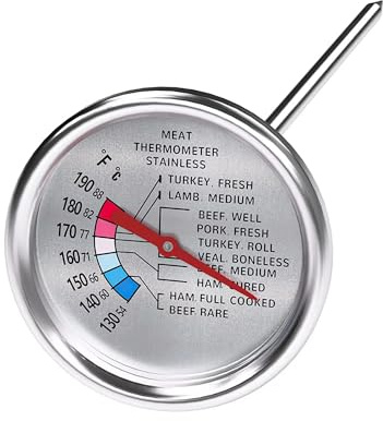 K5 Meat Thermometer Large 2.4 Inch Dial Poultry Thermometer Stainless Steel Safe Waterproof Classic Design BBQ Poultry Probe Cooking Meat Thermometer for Home Cooking Turkey Beef