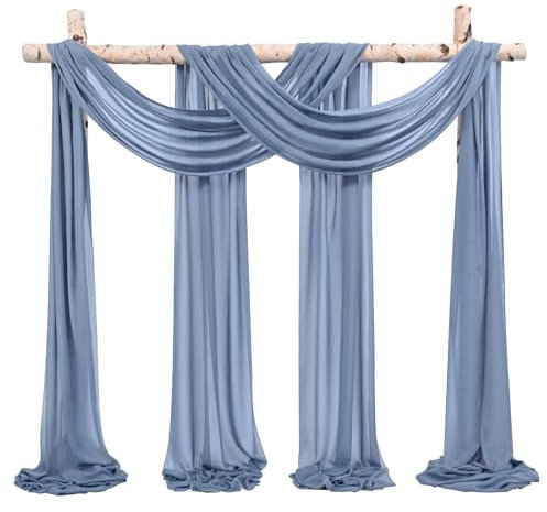 Showgeous 2 pannelli tende in chiffon per arco nuziale 28 x20ft tessuto blu polveroso drappeggio arco tende in chiffon trasparente decorazioni in tela per soffitto