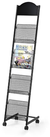 4 Etagen Magazinständer Bodenständer Broschürenständer Prospekte Display Stand Mit Rädern Für Ausstellungen, Einkaufszentren, Krankenhäuser, Büroräume, Schwarz