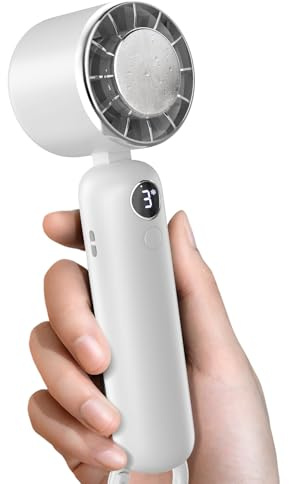 Dnenellr Ventilador de mano recargable, ventilador portátil de 3 velocidades, mini ventilador de 5000 mAh con pantalla USB y LED, batería de larga duración, ventilador de mano con pantalla LED para