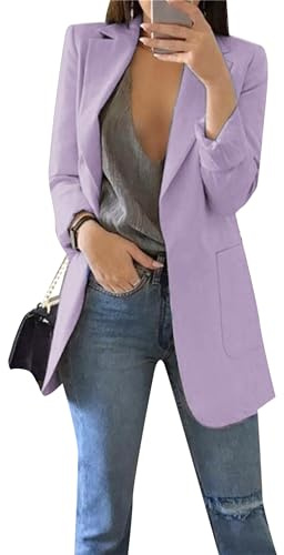 ZICUE Las Mujeres De Frente Abierto De Manga Larga Blazers Solapa Color Sólido Blazer Casual Oficina Slim Traje Chaqueta con Bolsillos