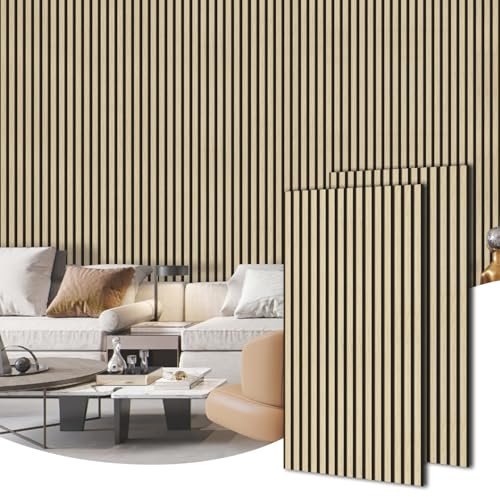 HOURIA Akustikpaneele aus Holz für Wand und Decke, 2 Stück, 60 x 120 cm, 3D-geriffelte Holzoberfläche, schalldichte Wandpaneele, schallabsorbierende, dekorative Wandpaneele für Innenwanddekoration,