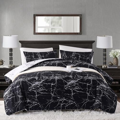 4 Jahreszeiten Bettdecke 155x220 Ganjahresdecke Marmor Optik Schwarz Weiß 4 Jahreszeiten Set Steppdecke Atmungsaktive Schlafdecke Weiche Kuschelige Sommerdecke Quilted Gesteppte Winter Tagesdecke