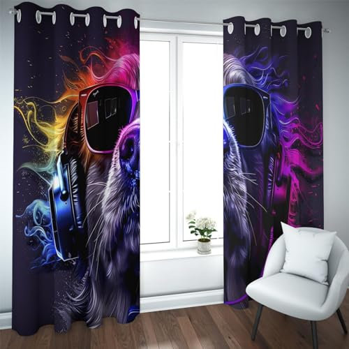 Deertweet Home Musik Thema Kinder Vorhänge Zimmer Verdunkelung Vorhänge Niedliche Hundefenster Drapes Lustige Tiere Verdunkelungsvorhänge für Schlafzimmer Wohnzimmer 2 Paneele H229xB229
