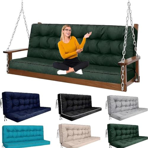 BEOTAY Gartenschaukel Auflage Für Erwachsene,Bankauflage Outdoor Mit Krawatten,Wasserdicht Bankkissen,55 Schaukelsitz Auflage,Schaukel Zubehör Outdoor,4 Verdicken,Dark Green