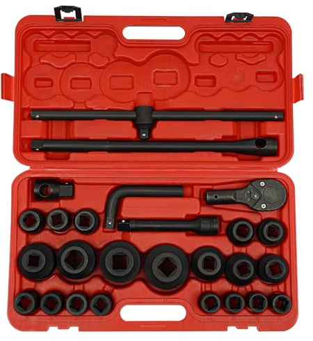 Loobiiny SteckschlüSselsatz 26-TLG,Schlagschrauber Nuss Set,21-65mm SteckschlüSseleinsäTze FüR Fahrzeugwartung,RatschenschlüSsel Und SteckschlüSsel,Antriebsspezifikationen 3/4 Zoll Und 1 Zoll