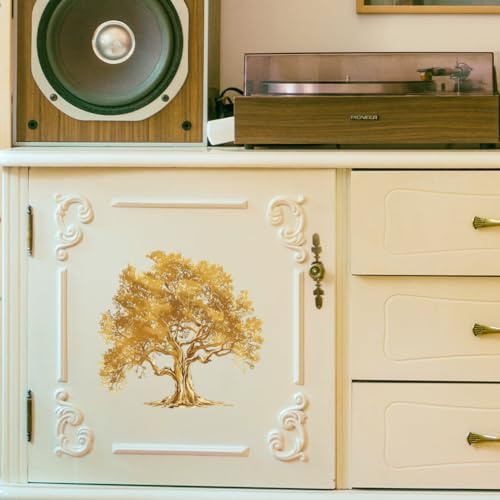 PLIGREAT 3 Blätter Goldener Baum reiben auf Transfers für Handwerk und Möbel, Baum des Lebens reiben auf Transfer Aufkleber Wohnkultur Transferpapier für DIY Holz Möbel Schrank Tisch Dekoration