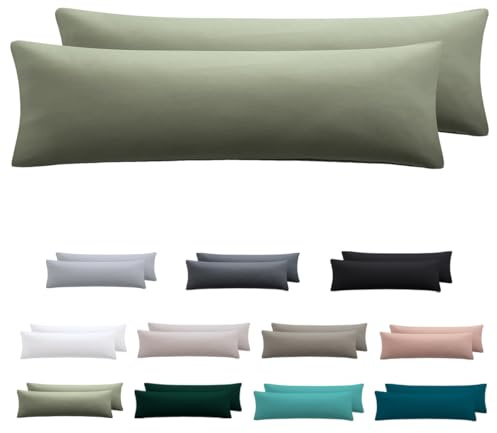 Nesture Seitenschläferkissen Bezug 40 x 145 2er Set, Salbeigrün | 100% Mikrofaser, Kissenbezug 40x145 2er Set, kopfkissenbezug mit Reißverschluss, Weich und Bügelfrei, waschbar bis 60°