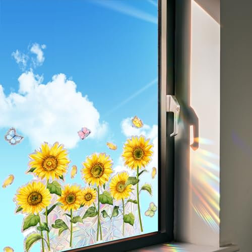 Sonnenblume Fensterbilder,fensterbilder selbstklebend,Prisma Fensteraufkleber,sonnenfänger,Vögel Anti Kollisions Aufkleber 30x40cm
