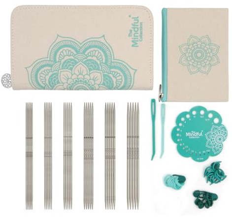 KnitPro Mindful dubbla stickade nålar - 6 sticknålar med 5 st. Mindful Gracious-set för nybörjare, proffs och presentset