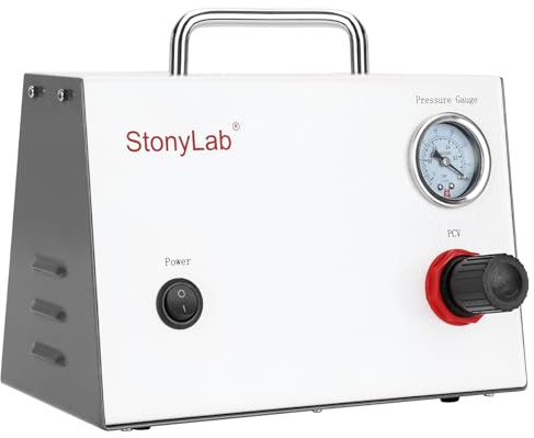 stonylab Oil Free Diaphragm Vacuum Pump, Laboratory Filtration Pump with Adjustable Negative Pressure and Positive Pressure Ports, 10L per min Flow Rate, Stainless Steel and Plastic Construction
