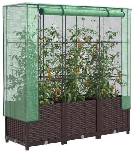 Hovothy Hochbeet mit Gewächshaus-Aufsatz Gartenbeet Gemüsebeet Wetterfest Kräuterbeet Blumenkasten Frühbeet Pflanzkasten mit Gewächshaus Blumenbeet Pflanzenbeet Anzuchtbeet Braun 120x40x138 cm PP