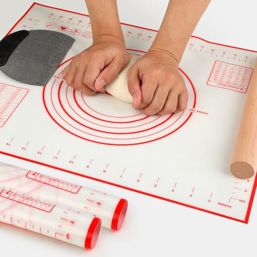 Tappetino da Forno in Silicone Antiaderente,Stuoia Pasticceria Antiscivolo,Tappetino per pasticceria in silicone con Misure,Riutilizzabile Stuoia di Fondente,per Pizza,Macaron (Rosso, 60×40cm)