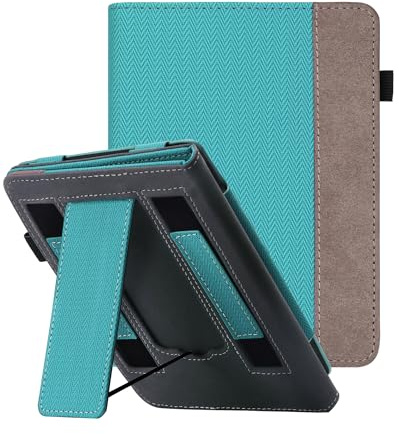 WALNEW Ständerhülle für den 7 brandneuen Kindle Paperwhite 12. Generation (2024 veröffentlicht) und Kindle Colorsoft Signature Edition, mit Zwei Handriemen, PU-Lederhülle (Mint Green)
