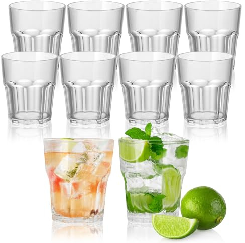 SHILIPAIJC 10 Pezzi Bicchieri Acqua Vetro 240ml, Set Bicchieri Acqua in Plastica Infrangibile, Trasparente Bicchieri Plastica Rigida Lavabili per Birra, Succo di Frutta, Tè, Whisky, Latte, Acqua