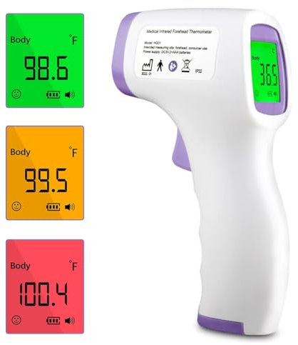 Lvozize Thermomètre Frontal Adulte, Thermomètre Médicale Bébé Thermometre Infrarouge pour Enfant sans Contact pour la Fièvre Mesures Rapides et Précises, Alarme de Fièvre Tricolore