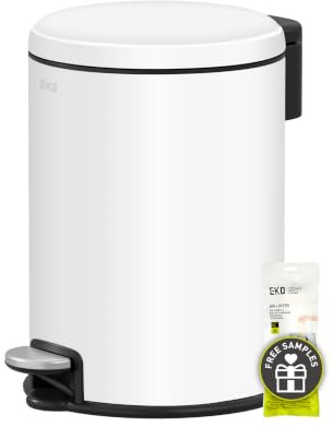 EKO Bathroom Pedal Bin with Lid, Soft Close, White, 3L | Stainless Steel, Removable Inner Bucket, Fingerprint Resistant, Odour Control, Ideal for Home Kitchen, Bathroom & Bedroom Use