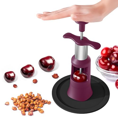 PIUGERU Cherry Pitter Remover Tool, Premium Quick Release Cherry Pitter, Press & Push Type, Large 33mm Cherry Seed Remover, Durable, Food Grade Stainless Steel & PP Plastic, More Labor Saving (Beet)